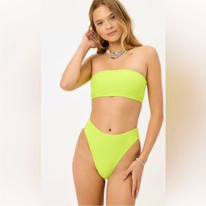 NWT frankies bikinis jenna ribbed high waist bikini bottoms bright neon yellow🤎